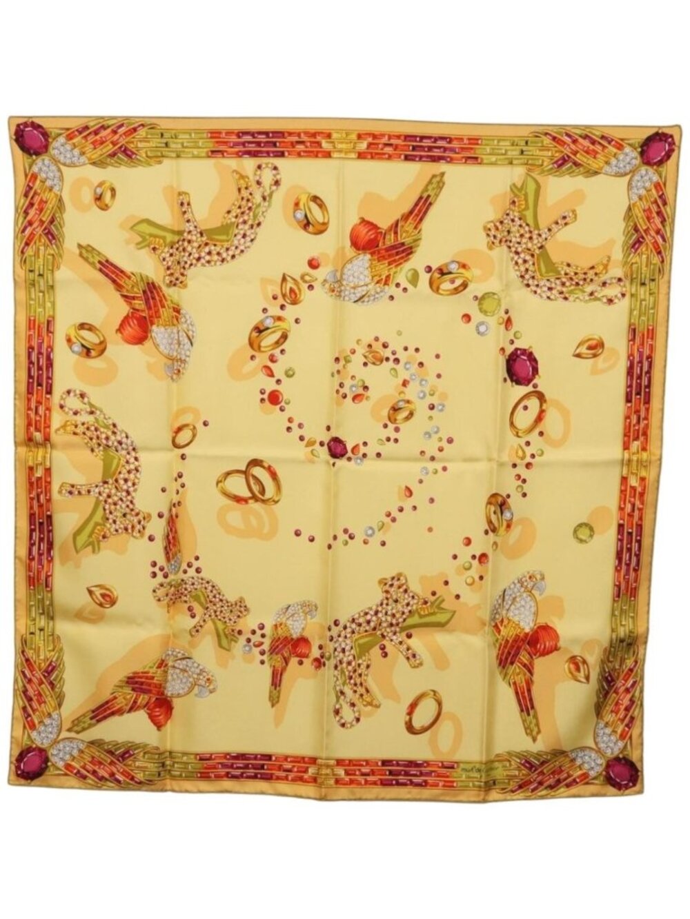 CARTIER Jewelry Pattern Scarf Silk Yellow